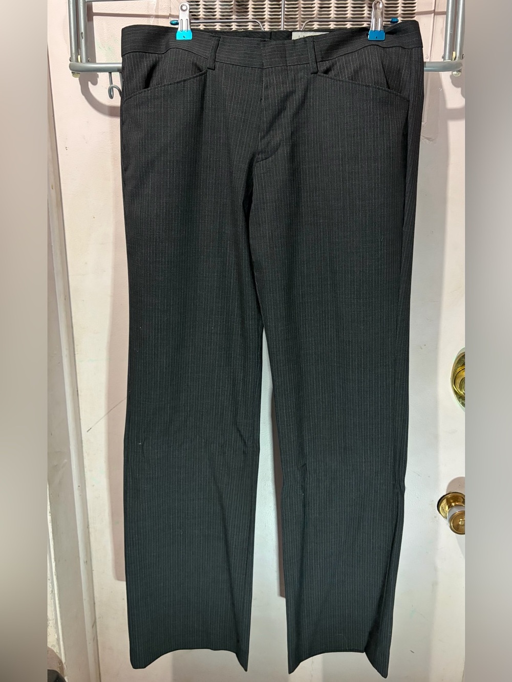 le chateau Men's Dark Gray Pinstripe Dress Pants
